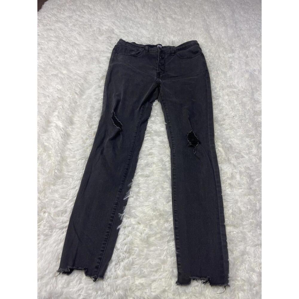 Judy Blue Black Button Fly Distressed Skinny High Rise Denim Jeans Size 13/31